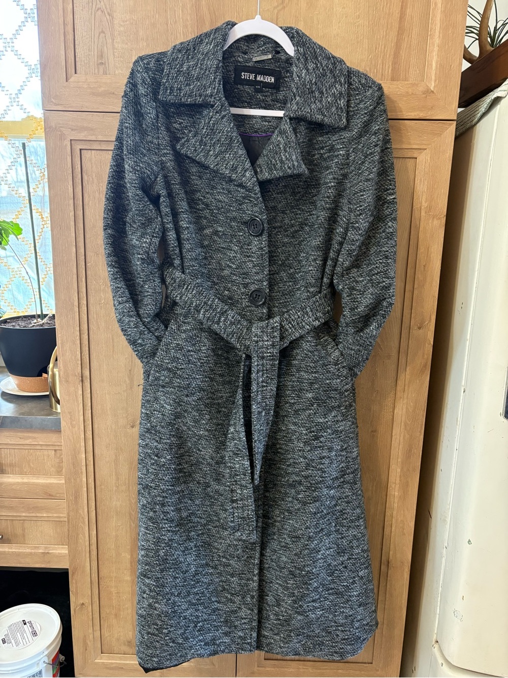 Steve Madden Marled Charcoal Knit Belted Coat
